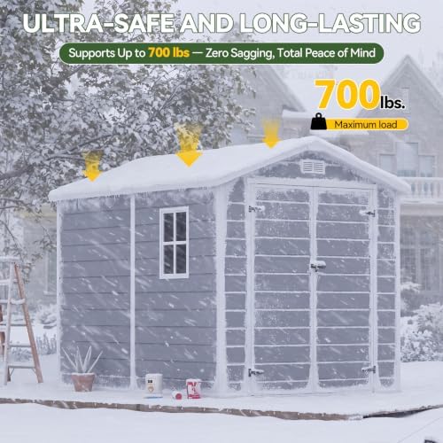 Aoxun 6x8 FT Outdoor Storage Shed, Outdoor Resin Shed with Floor, Gray