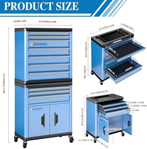 LARBANKE10 Drawer Rolling Tool Chest with Wheels,Locks & Waterproof Top