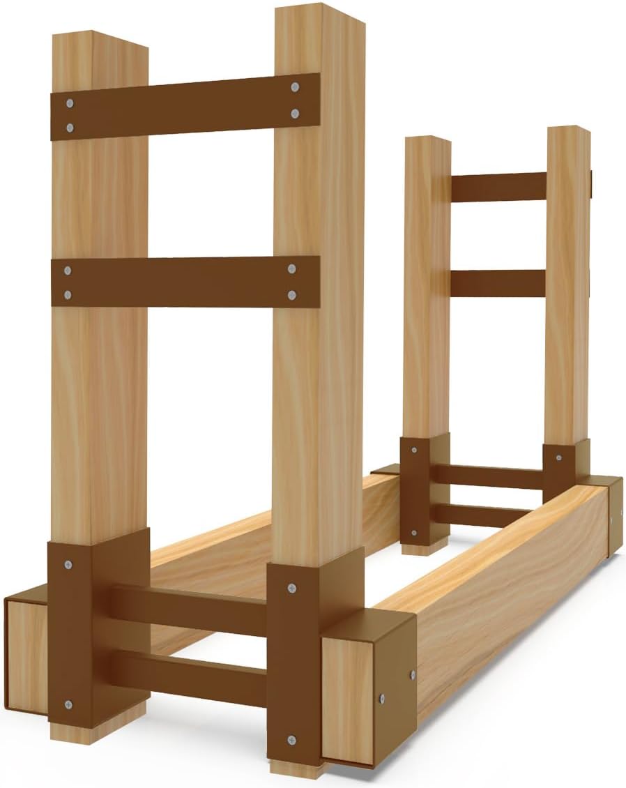 Outdoor Firewood Brackets Fire Wood Rack for 2x4 lumber, Brown