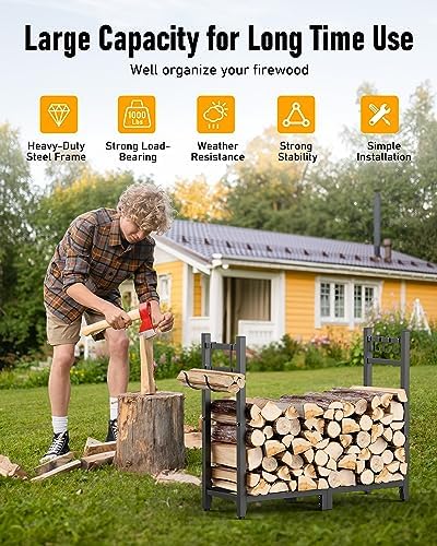 34inch Firewood Rack Indoor with Log Carrier,Outdoor Wood Rack for Firewood