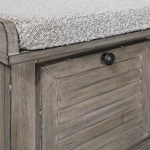 OSP Home Furnishings Dover Coastal Lift-Top Storage Bench with Shutter Face Styling, Goldstone Finish with Salt and Pepper Cushion