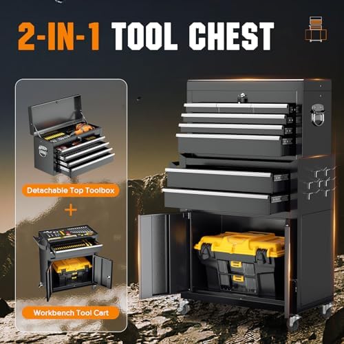 Crownland 8 Drawer Rolling Tool Chest with Wheels, Black