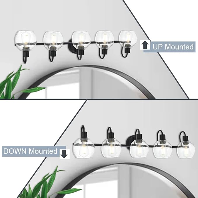 WINSHEN 5-Lights Black Bathroom Vanity Light Fixtures Over Mirror, Modern