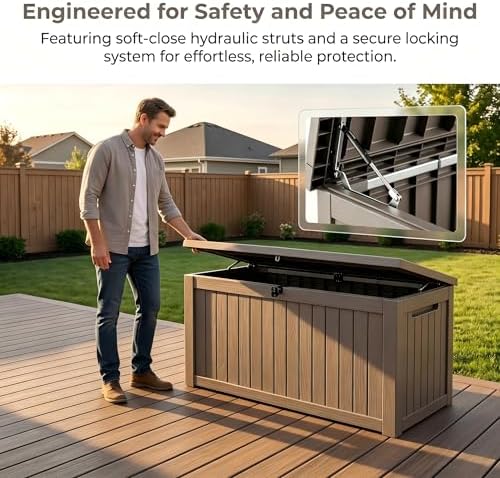 Outdoor Storage Box Resin Deck Box Waterproof Gray Brown 182 Gallon
