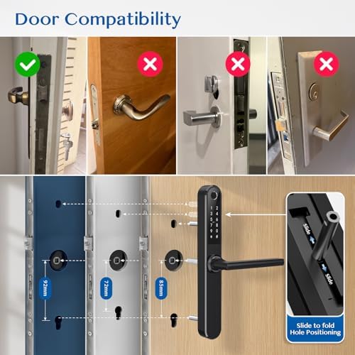 Luston Slim Smart Lock Front Door Stainless Steel Waterproof Mortise Lock,Keyless Entry Door Lock,WiFi Bluetooth Fingerprint Digital Keypad Aluminum Swing Door Lock with Handle(Black)