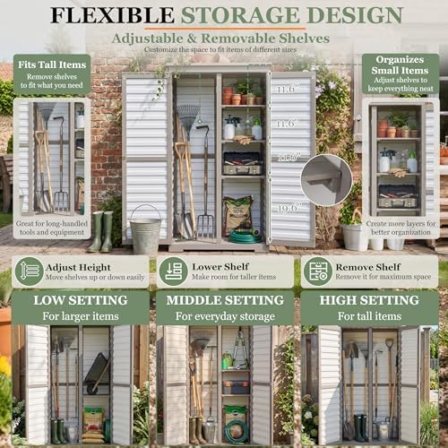 Gowoodhut Outdoor Storage Cabinet with 3 Adjustable Shelves, Lockable Doors