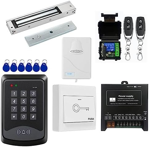Door Access Control System RFID Keypad 600lb Electric Magnetic Door Lock Kit with Exit Button Doorbell Chime Remote Control