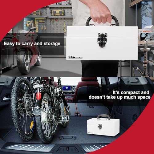 P.I.T. Metal Tool Box 12 Inch,Portable Small Toolbox with Latch,White