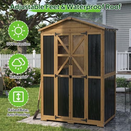 Outdoor Storage Cabinet Wooden Garden Shed with Shelves Lockable Doors