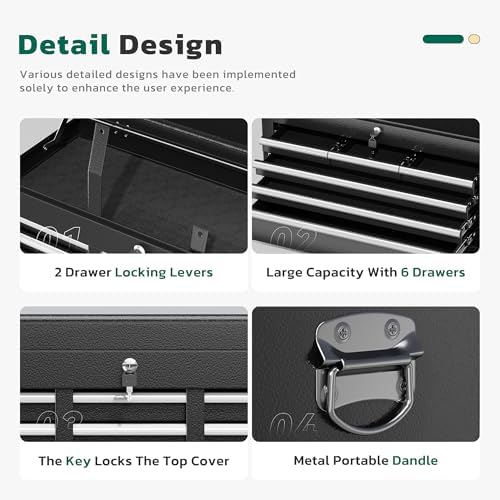 Greenvelly 8-Drawer Tool Chest with Wheels, Pre-Assembled Rolling Tool Chest, Detachable Top Tool Box, Lockable Design, Comes with Drawer Liners & Side Hooks for Garage Workshop Repair Room (Black)