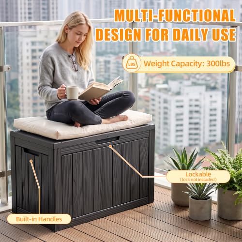 Vixzen 55 Gallon Outdoor Storage Box Waterproof, Deck Boxes Lockable, Black