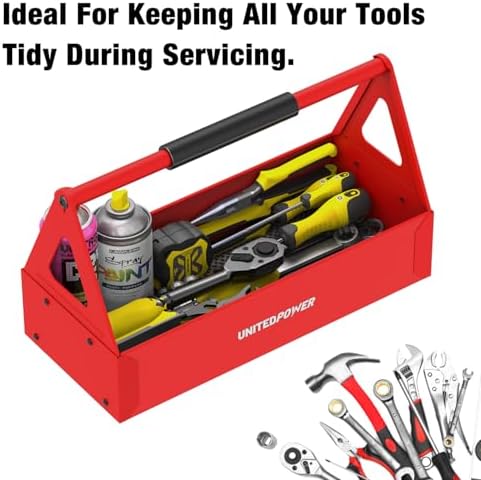 UNITEDPOWER Handy Tool Box, Portable Metal Tote Tray, Red