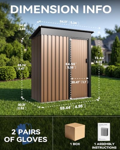5x3 FT Metal Outdoor Storage Shed with Sliding Doors & Lock
