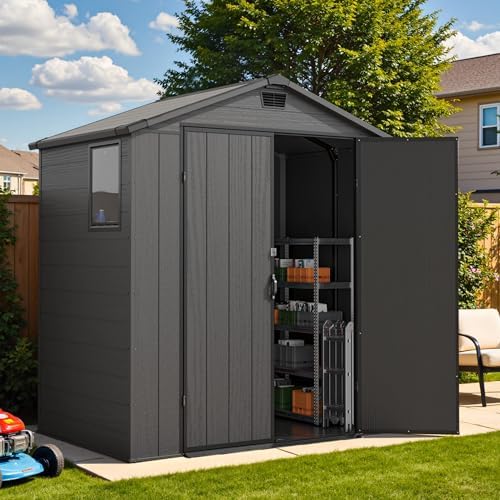 Devoko 6 x 4 FT Resin Shed with Floor, Outdoor Plastic Storage Sheds