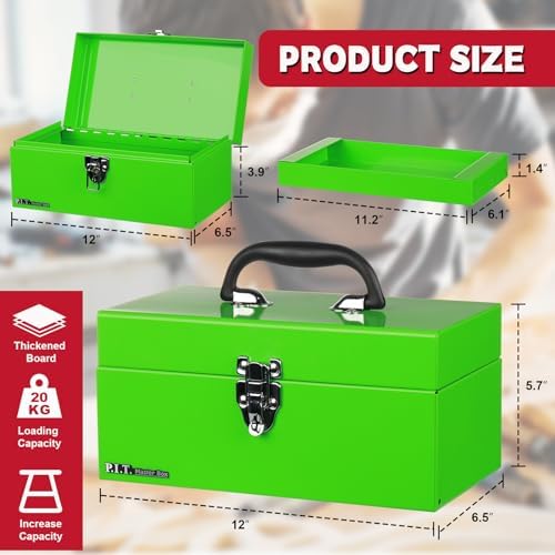 P.I.T. Metal Tool Box 12 Inch,Portable Small Toolbox with Latch,Green