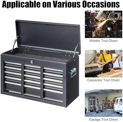 Winado 24" Portable Metal Tool Box, 5 Drawers Lockable Toolbox, Black