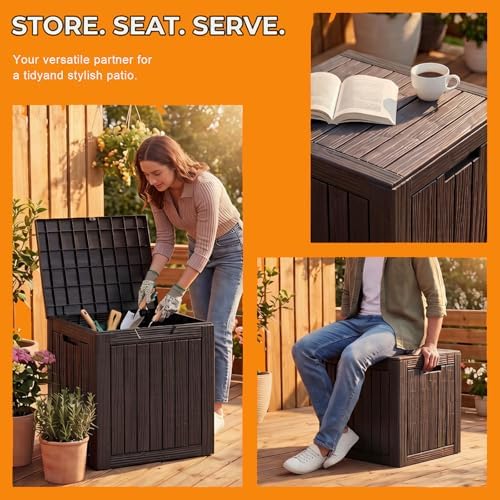 Outdoor Storage Box Resin Deck Box Waterproof Black 36 Gallon