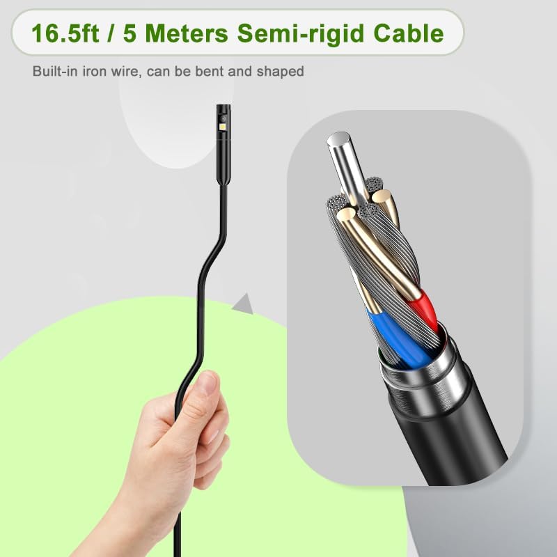 dual lens borescope with light, 1080p industrial endoscope, front angle view