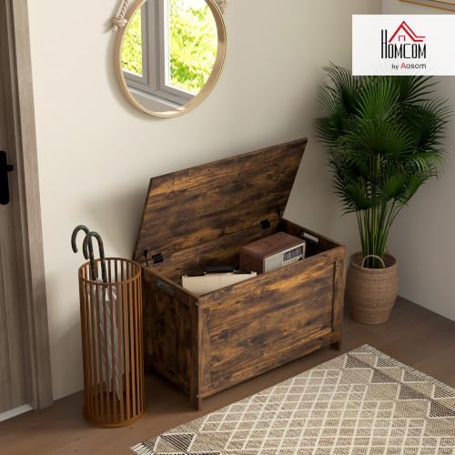 HOMCOM Storage Bench Cut-Out Handles 29.9" x 15.7" x 18.9" Rustic Brown