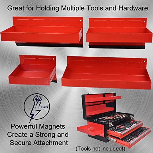 Magnetic Shelf 4-Pcs Set - Red Tool Trays - Metal Tool Box With Strong Magnets - Storage for Toolbox - Tool Box Accessories for Van Workshop