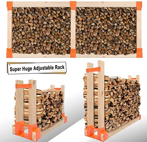 MOFEEZ Outdoor Firewood Log Storage Rack 2x4 Bracket Kit, Fireplace Wood Storage Holder, Adjustable to Any Length - Orange, Two Bases