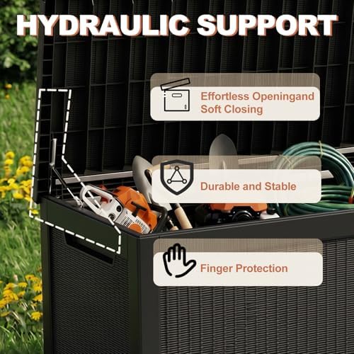 EFU Outdoor Storage Box 360 Gallon Deck Box, Waterproof Resin, Black