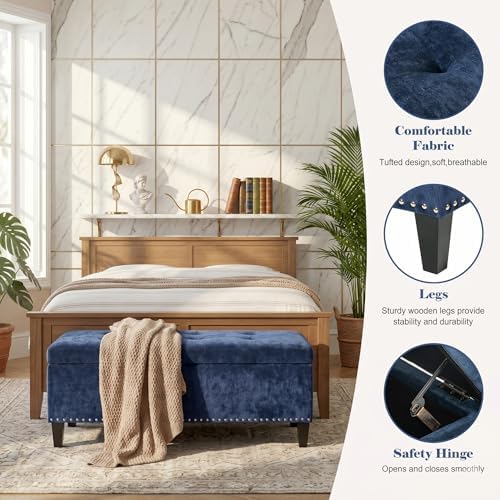 Joveco 41" Storage Bench,Tufted Fabric Storage Ottoman with Hinge and Legs