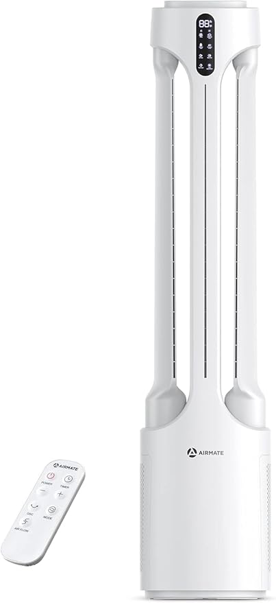 AIRMATE Air Purifier Bladeless Tower Fans, 1500CFM Large Air Volume, 28ft/s