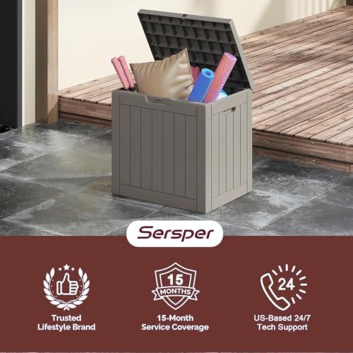 Sersper 30 Gallon Deck Box, Outdoor Lockable Storage Resin Box for Package-Sports Equipment-Garden Tools, Waterproof and UV Resistant Patio Storage Box, Grey