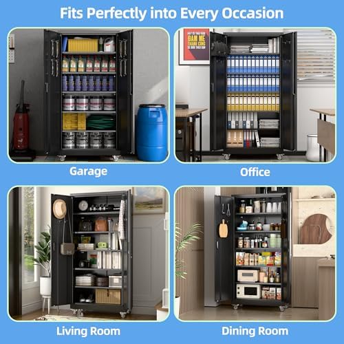 Reemoon Metal Storage Cabinet 71" H x 34" W x 18" D with Wheels & Pegboard