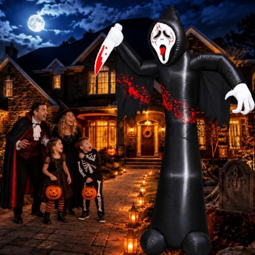 12FT Halloween Inflatable Decorations, Grim Reaper Ghost with Knife, 6 LED Lights, Spooky Face Scary Halloween Party Decorations, Large Blow Up Outdoor Yard Decor for Lawn Garden Party Graveyard