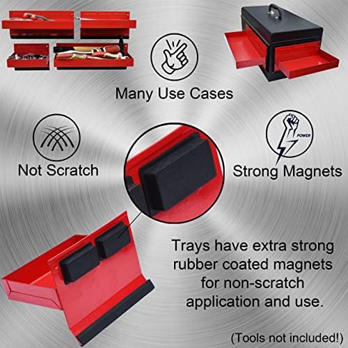 Magnetic Shelf 4-Pcs Set - Red Tool Trays - Metal Tool Box With Strong Magnets - Storage for Toolbox - Tool Box Accessories for Van Workshop