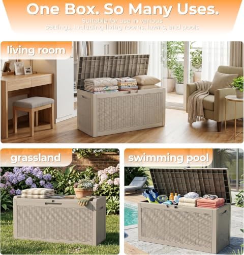 Resin Deck Box Outdoor Storage Box Waterproof for Patio Furniture,Outdoor Cushions,Garden Tools and Pool Supplies (Grey, 70 Gallon)