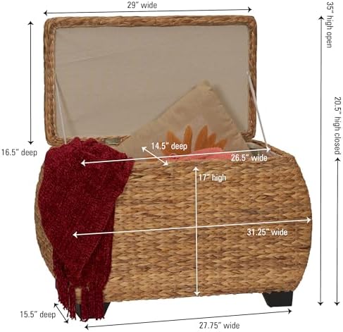 Household Essentials Large Curved Wicker Storage Chest with Liner | Water Hyacinth, Natural