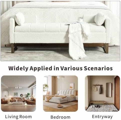 64" W Storage Benches End of Bed Bench, Ivory