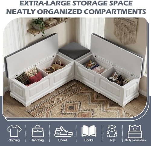 PAKASEPT Breakfast Nook Bench, L Shaped Storage Bench with Cushion