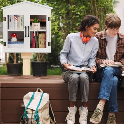 2-Tier Outdoor Library Outdoor Book Box Storage, 20x14x21 Inch