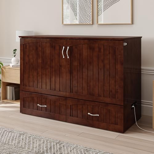 AFI, Southampton Murphy Bed Chest Full with 6" Mattress & Drawer, Walnut