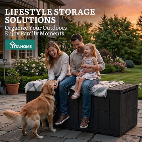 YITAHOME 240 Gallon Large Outdoor Storage Box XXL Resin Deck Box with Lock
