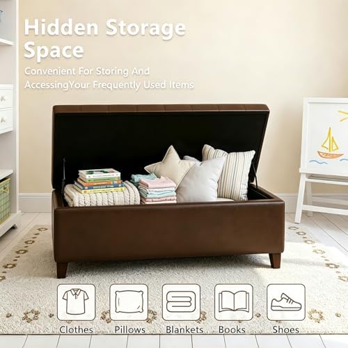 Joveco 51 Inch Storage Bench,Leather Tufted Storage Ottoman with Legs