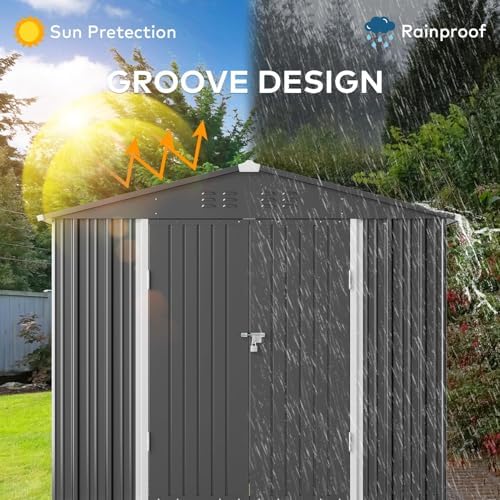 Gizoon 8x6 FT Outdoor Storage Shed, Corrosion Metal Garden Shed, Dark Grey