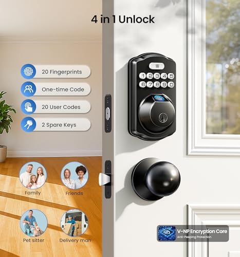 Veise KS02C Fingerprint Deadbolt Door Lock with Knob Set, Matte Black