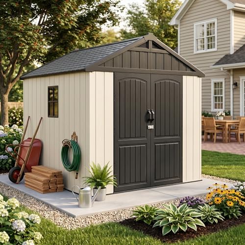 Devoko 8 x 8 FT Outdoor Storage Shed with Floor, Garden Resin Shed