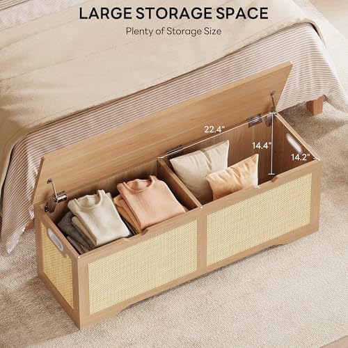 LIKIMIO 47.2" Rattan Storage Ottoman Bench Chest, Rustic Wood
