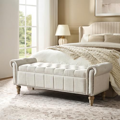 HULALA HOME Farmhouse Storage Bench, Ivory