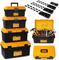 4 Pack Heavy Duty Plastic Tool Box Set, Stackable Portable Boxes, 13-19"