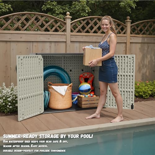 Patiowell Resin Outdoor Storage Cabinet, 26 Cu.ft Horizontal Storage Shed