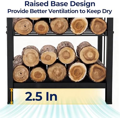 AMAGABELI GARDEN & HOME 30in Firewood Rack Indoor with Tools 5-Piece Fireplace Tools Set Wood Holder Outdoor Wrought Iron Log Holder Firewood Storage Rack for Fireplace,Fire Pit,Wood Stove Black