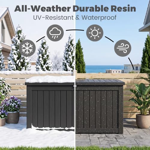 320 Gallon Outdoor Deck Box, Lockable Waterproof Outdoor Storage Boxes For Garden Tools,Indoor Cushions,Accessories Outside Storage Resin Weatherproof Container, Black