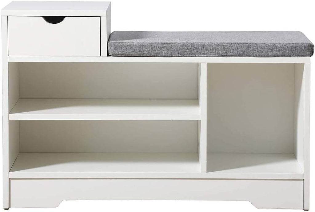 leyo shoe storage benches with cushion seating white showing dimensions